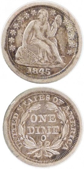 kosuke_dev アメリカ 1845年 ラ・ヌーヴェル-オルレアン リバティ 1ダイム 銀貨 美品