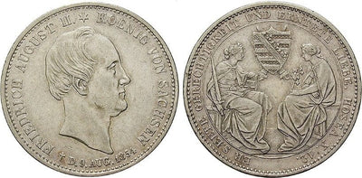 ザクセン王国 フリードリヒ・アウグスト2世 1854年 ターラー（ターレル） 銀貨 美品+