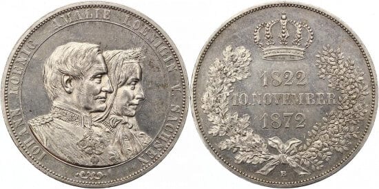ザクセン王国 ヨハン 金婚式記念 1854-1873年 1872年 ダブルターレル 銀貨 美品