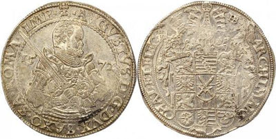 ザクセン王国 ライン アウグスト 1553-1586年 1572年 ターレル 銀貨 極美品+