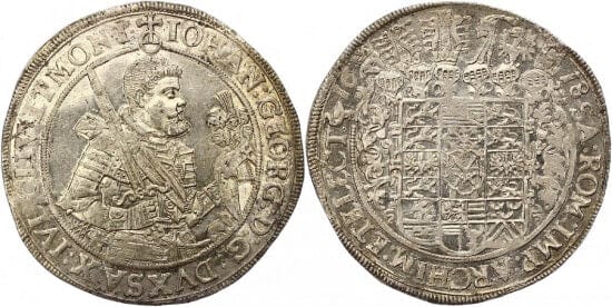 ザクセン アルベルティン ヨハン・ゲオルク1世 1615-1656年 1618年 ターレル 銀貨 未使用