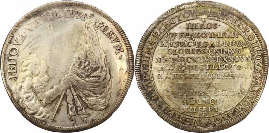 ザクセン アルベルティン ヨハン・ゲオルク3世 1680-1691年 1691年 ターレル 銀貨 美品