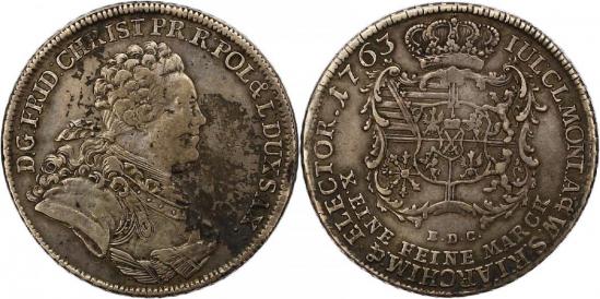 ザクセン アルベルティン フリードリヒ・クリスティアン 1763年 ターレル 銀貨 美品
