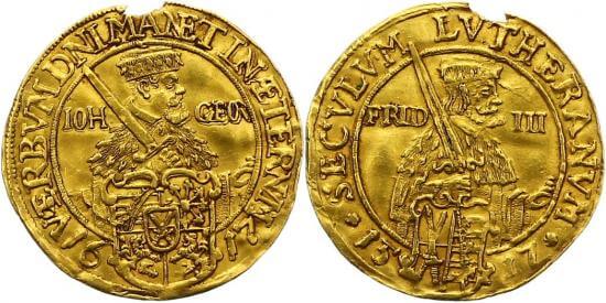 kosuke_dev ザクセン アルベルティン ヨハン・ゲオルク1世 1615-1656年 1617年 ダカット金貨 美品