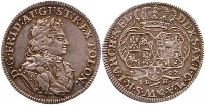 kosuke_dev ザクセン アルベルティン フリードリヒ・アウグスト1世 1694-1733年 1707年 1/6ターレル 銀貨 未使用