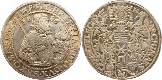 ザクセン アルベルティン クリスティアン1世 1586-1591年 1586年 ターレル 銀貨 美品+