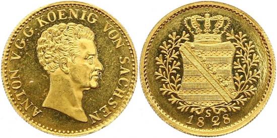 ザクセン アルベルティン アントン 1827-1836年 1828年S ダカット金貨 未使用