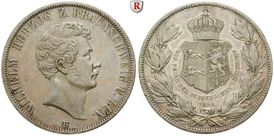 kosuke_dev ブランズウィック ウィリアム公爵 1856年 Vereinsdoppeltaler 銀貨 未使用-極美品