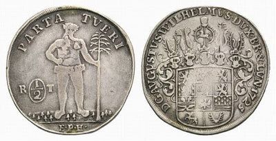 ブランズウィック アウグスト・ヴィルヘルム 1714-1731年 1725年 1/2ターレル 銀貨 美品