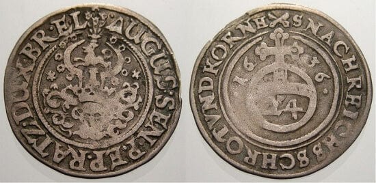 ブランズウィック リューネブルク ヘルツォーク・アウグスト・エルダー 1636年 1/24 ターレル 銀貨 美品