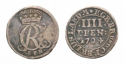 ブラウンシュヴァイク ハノーバー ジョージ1世 1724年 4ペニヒ 銀貨 硬貨地板 美品