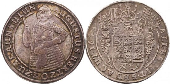ブラウンシュヴァイク アウグスト2世 1635-1666年 1648年 ターレル 銀貨 美品