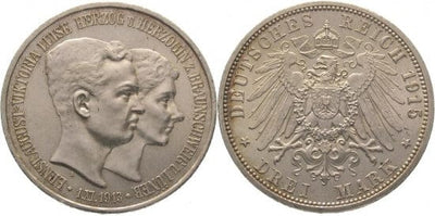 kosuke_dev ブラウンシュヴァイク エルンスト アウグスト 1913-1916年 1915年A 3マルク 銀貨 未使用