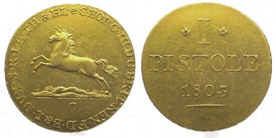 kosuke_dev ブラウンシュヴァイク ジョージ3世 1760-1820年 1803年C 1ピストル 金貨 極美品