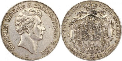 kosuke_dev ブラウンシュヴァイク ヴィルヘルム・ヘルツォーク 1831-1884年 1852年B ダブルターレル 銀貨 美品