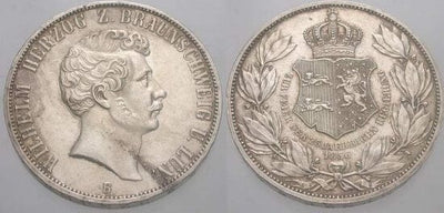 kosuke_dev ブラウンシュヴァイク ヴィルヘルム・ヘルツォーク 1831-1884年 1856年B ダブルターレル 銀貨 美品