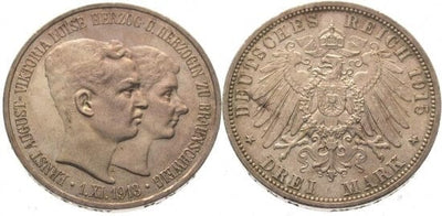 kosuke_dev ブラウンシュヴァイク エルンスト アウグスト 1913-1913年 1915年 3マルク 銀貨 未使用