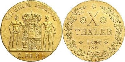 kosuke_dev ブラウンシュヴァイク ヴィルヘルム・ヘルツォーク 1831-1884年 1834年 10 ターレル 金貨 美品