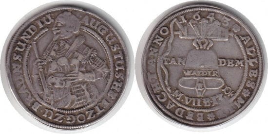 ブラウンシュヴァイク デュークアウグストゥス 1643年 1/2 グロッケン ターレル 銀貨 美品