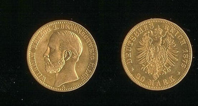 ブラウンシュヴァイク ヴィルヘルム・ヘルツォーク 1875年 20 マルク 金貨 極美品
