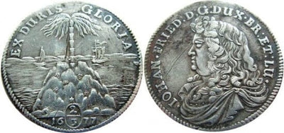 ブラウンシュヴァイク ヨハン・フリードリヒ 1677年 2/3 ターレル 銀貨 美品