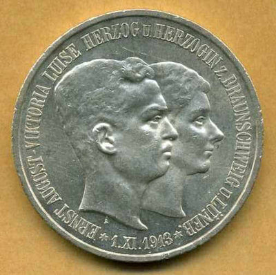 kosuke_dev ブラウンシュヴァイク リューネブルク アウグスト エルンスト 1915年 5 マルク 銀貨 未使用-極美品