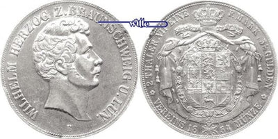 ブラウンシュヴァイク ヴィルヘルム・ヘルツォーク 1831-1884年 1854年 3 1/2 グルテン 銀貨 極美品