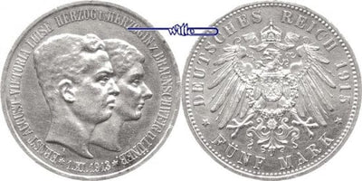 ブラウンシュヴァイク エルンスト アウグスト 1913-1918年 1915年 5 マルク 銀貨 未使用