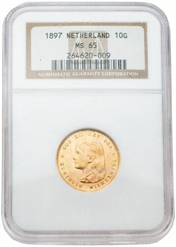 NGC オランダ ウィルヘルミナ 1897年 10 ギルダー 金貨 MS65 