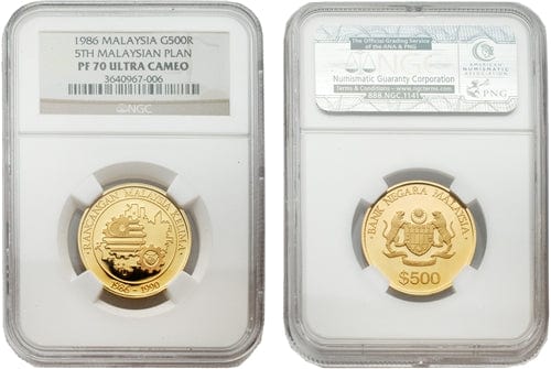 kosuke_dev NGC マレーシア 第5次マレーシアプラン記念 1986年 500リンギット 金貨 ウルトラカメオ PF70