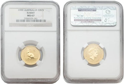 NGC オーストラリア ウサギ エリザベス2世 1999年 25ドル 金貨 MS67