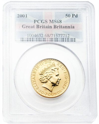 【PCGS MS68】イギリス ブリタニア金貨 1/2oz 50ポンド 2001年