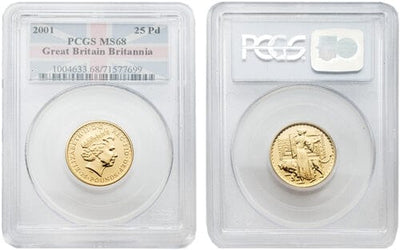 【PCGS MS68】イギリス ブリタニア金貨 1/4oz 25ポンド 2001年