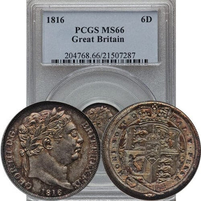 kosuke_dev PCGS グレートブリテン ジョージ3世 1816年 6ペンス 銀貨 MS66