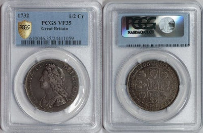 kosuke_dev PCGS ジョージ2世 1732年 ハーフクラウン 銀貨 Unrecorded var VF35