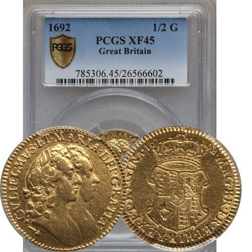 kosuke_dev PCGS グレートブリテン ウィリアム&メアリー 1692年 ハーフギニア 金貨 XF45