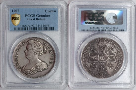 PCGS イギリス プレユニオン アン女王 1707年 クラウン 銀貨 Genuine 