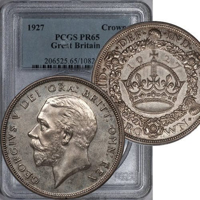kosuke_dev PCGS イギリス ジョージ5世 1927年 クラウン 銀貨 プルーフ PR65