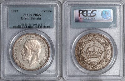PCGS イギリス ジョージ5世 1927年 クラウン 銀貨 プルーフ PR65