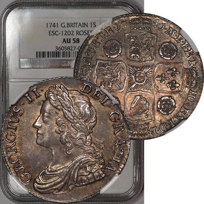 NGC イギリス ジョージ2世 1741年 シリング 銀貨 AU58