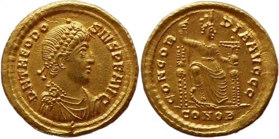 ビザンツ帝国 テオドシウス1世 378-383年 ソリダス 金貨 極美品