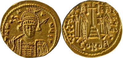 kosuke_dev ビザンツ帝国 コンスタンティン4世 ヘラクレイオス ティベリウス 668-685年 ソリダス 金貨 未使用