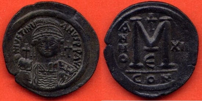 ビザンツ帝国 ユスティニアヌス1世 527-565年 フォリス 青銅貨 極美品