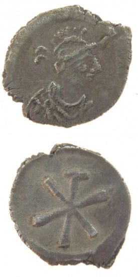 kosuke_dev ビザンツ帝国 ユスティニアヌス1世 527-565年 1/2 シルクァ 銀貨 美品+