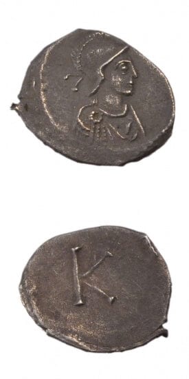 kosuke_dev ビザンツ帝国 コンスタンティノプール 6世紀 1/2 シルクァ 銀貨 準未使用