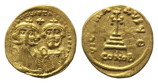 ビザンツ帝国 ヘラクレイオス ヘラクレイオス･コンスタンティノス 610-641年 ソリダス 金貨 極美品