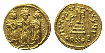 ビザンツ帝国 ヘラクレイオス コンスタンティヌス 610-641年 ソリダス 金貨 美品