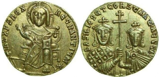 ビザンツ帝国 バジル キリスト コンスタンティヌス 867-886年 ソリダス 金貨 美品