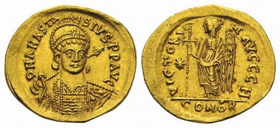 ビザンツ帝国 アナスタシオス1世 507-518年 ソリダス 金貨 硬貨地板 未使用-極美品
