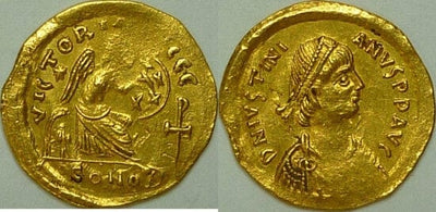 ビザンツ帝国 ユスティニアヌス1世 527-565年 セミシス 金貨 美品